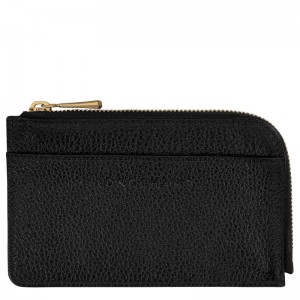 Men Longchamp Le Foulonné Card Holder Black | Ireland-968SEXWQM