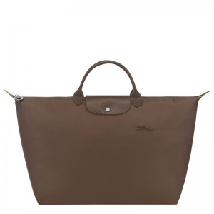 Men Longchamp Le Pliage Green L Travel Bag Dark Brown | Ireland-736GJLAVC