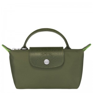 Men Longchamp Le Pliage Green With Handle Pouch Dark Green | Ireland-217XMGNYU
