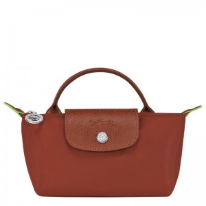 Men Longchamp Le Pliage Green With Handle Pouch Brown | Ireland-583XKFEMC