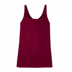 Women Longchamp Embroidered Canvas Dress Dark Red | Ireland-960ZXWDCL