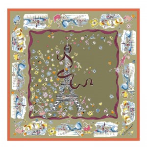 Women Longchamp Equestrian Tower 50 Scarf Olive / Multicolor | Ireland-583DWUEJP