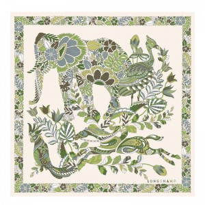 Women Longchamp Forêt 50 Scarf Green / Multicolor | Ireland-940UBTOFV