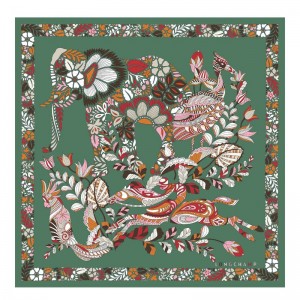 Women Longchamp Forêt 50 Scarf Olive | Ireland-402SULVTA