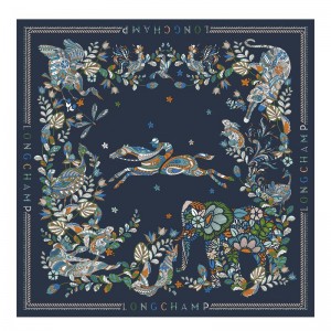 Women Longchamp Forêt 90 Scarf Navy | Ireland-034XGTJRU