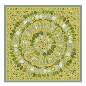 Women Longchamp Herbarium 90 Scarf Green | Ireland-650VSEBUQ