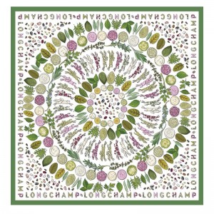Women Longchamp Herbarium 90 Scarf Green | Ireland-561URSQKX