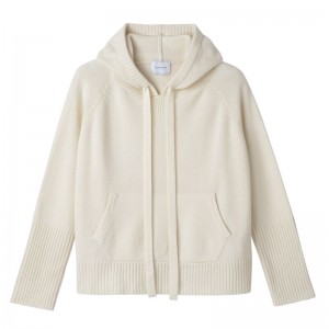 Women Longchamp Hoodie Jumper Cream | Ireland-746GOEXSI