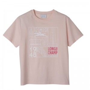Women Longchamp Jersey T-shirt Rose | Ireland-354WKUNOX