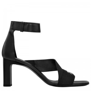Women Longchamp La Baronne Heeled Sandals Black | Ireland-623HCDTWZ