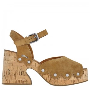 Women Longchamp La Cigale Sandals Brown | Ireland-251DSOBAN