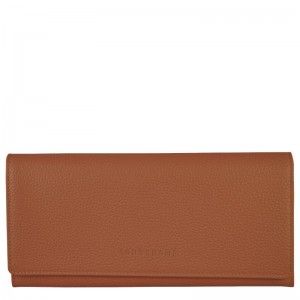Women Longchamp Le Foulonné Continental Wallet Brown | Ireland-842OYPJAN