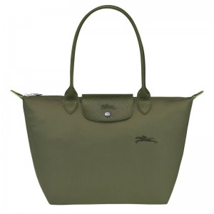 Women Longchamp Le Pliage Green M Tote Bag Dark Green | Ireland-829KTOVNZ