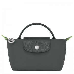 Women Longchamp Le Pliage Green With Handle Pouch Deep Grey | Ireland-768HKTSJP