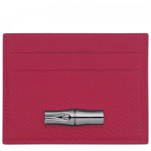 Women Longchamp Le Roseau Card Holder Dark Pink | Ireland-834MOALYT