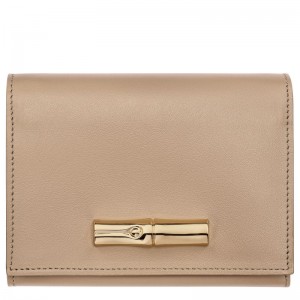 Women Longchamp Le Roseau Compact Wallet Beige | Ireland-164UYKARL