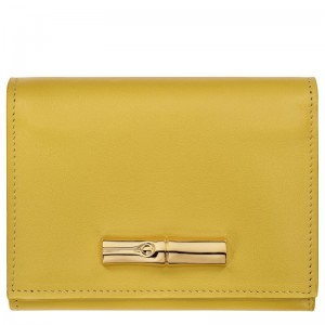 Women Longchamp Le Roseau Compact Wallet Yellow | Ireland-678ZTQPXW