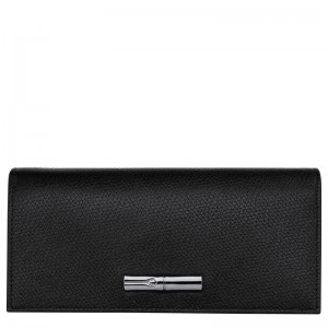 Women Longchamp Le Roseau Flap Wallet Black | Ireland-231QOBLXV
