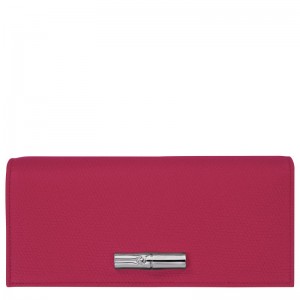 Women Longchamp Le Roseau Flap Wallet Dark Pink | Ireland-568BDXZGW