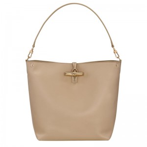 Women Longchamp Le Roseau M Hobo Bag Beige | Ireland-950CBZEHA