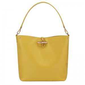 Women Longchamp Le Roseau M Hobo Bag Yellow | Ireland-128JQSKAT