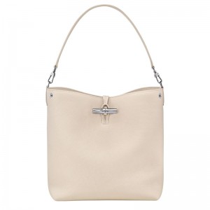 Women Longchamp Le Roseau M Shoulder Bag Beige | Ireland-357VKLSYI