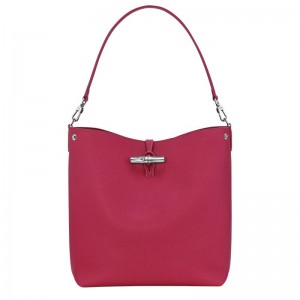 Women Longchamp Le Roseau M Shoulder Bag Dark Pink | Ireland-731VALUNQ