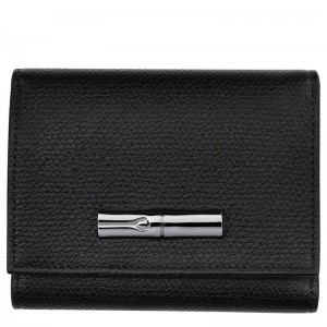 Women Longchamp Le Roseau Wallet Black | Ireland-459BUCSJE
