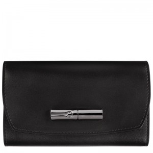 Women Longchamp Le Roseau Wallet Black | Ireland-294IWAYDV