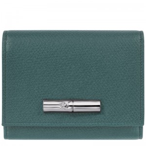 Women Longchamp Le Roseau Wallet Blue Green | Ireland-108ETKULR