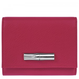 Women Longchamp Le Roseau Wallet Dark Pink | Ireland-314CDAYWV
