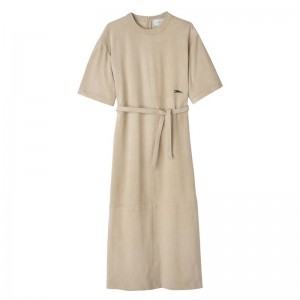 Women Longchamp Leather Long Dress Beige | Ireland-920OXJQCE