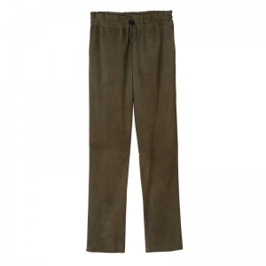 Women Longchamp Leather Straight Pants Khaki | Ireland-170VSPUJY