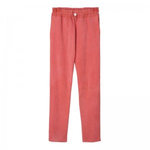 Women Longchamp Leather Straight Pants Pink | Ireland-139QPKFOT
