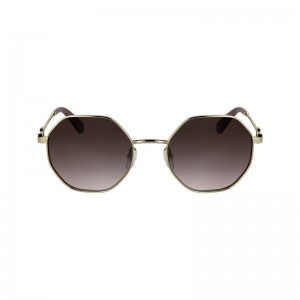 Women Longchamp Metal Sunglasses Gold / Brown Pink | Ireland-189JASXIN