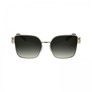 Women Longchamp Metal Sunglasses Gold / Khaki | Ireland-019BZGUVE