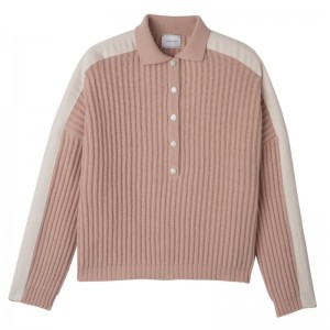 Women Longchamp Polo Collar Jumper Beige | Ireland-389VQOIHK