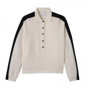 Women Longchamp Polo Collar Jumper Cream | Ireland-243ANZHDL