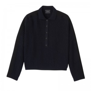 Women Longchamp Polo Collar Jumper Navy | Ireland-961IVWJKE