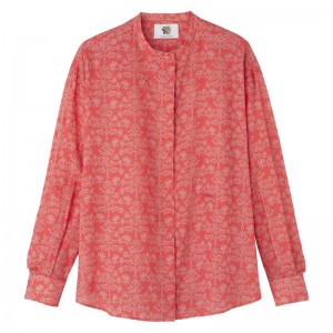 Women Longchamp Printed Veil Shirts Pink | Ireland-589SKLDYU