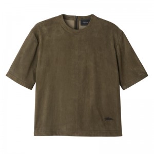 Women Longchamp Short Leather Top Khaki | Ireland-540GCIDLU