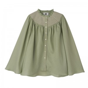 Women Longchamp Smocked Veil Blouse Green | Ireland-017CMJKIN