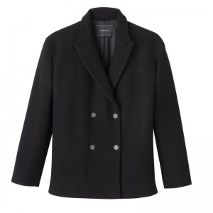 Women Longchamp Straight Short Coat Black | Ireland-049CQKYSG
