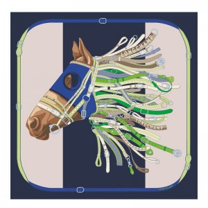Women Longchamp Tête De Cheval 90 Scarf Navy | Ireland-340FVWCJR