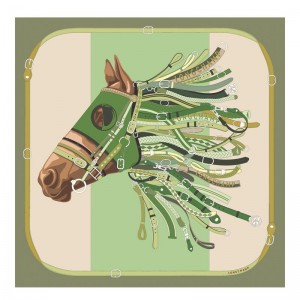 Women Longchamp Tête De Cheval 90 Scarf Olive / Multicolor | Ireland-726XRAJVB