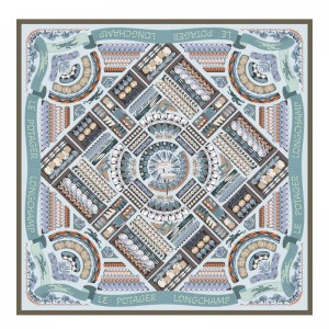 Women Longchamp Vegetable Garden 90 Scarf Navy | Ireland-635GHUWFE