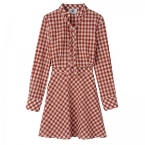 Women Longchamp Vichy Jacquard Dress Coral / White | Ireland-478HJXBYN