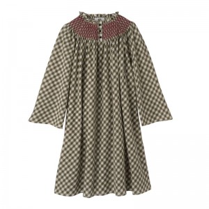 Women Longchamp Vichy Jacquard Dress Olive | Ireland-972JWMYRS