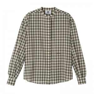 Women Longchamp Vichy Jacquard Shirts Olive | Ireland-429ZPUNXL