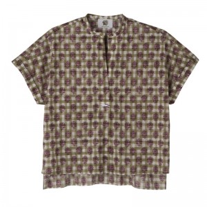 Women Longchamp Vichy Print Veil Blouse Olive | Ireland-172GMJRVC